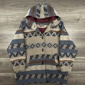 Vintage New York Girl Jacket Womens XL Aztec Hooded Wool USA 90s Made in USA